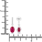 1.75 Carat Genuine Ruby and White Diamond 14K White Gold Earrings
