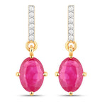 1.75 Carat Genuine Ruby and White Diamond 14K Yellow Gold Earrings