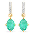 1.49 Carat Genuine Zambian Emerald and White Diamond 10K Yellow Gold Earrings