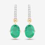 1.49 Carat Genuine Zambian Emerald and White Diamond 10K Yellow Gold Earrings