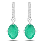 1.49 Carat Genuine Zambian Emerald and White Diamond 14K White Gold Earrings
