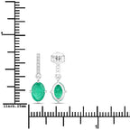 1.49 Carat Genuine Zambian Emerald and White Diamond 14K White Gold Earrings