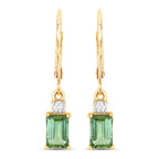 1.28 Carat Genuine Green Tourmaline and White Diamond 14K Yellow Gold Earrings