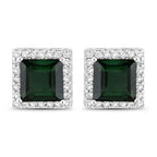 1.55 Carat Genuine Green Tourmaline and White Diamond 14K White Gold Earrings