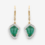 6.40 Carat Genuine Colombian Emerald and White Diamond 14K Yellow Gold Earrings