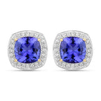 5.98 Carat Genuine Tanzanite and White Diamond 14K Yellow Gold Earrings