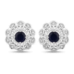 0.60 Carat Genuine Blue Sapphire and White Diamond 14K White Gold Earrings