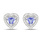1.20 Carat Genuine Tanzanite & White Diamond .925 Sterling Silver Earrings