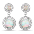 2.27 Carat Genuine Ethiopian Opal and White Diamond .925 Sterling Silver Earrings