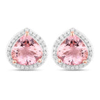 3.27 Carat Genuine Morganite and White Diamond 14K Rose Gold Earrings