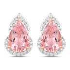 2.37 Carat Genuine Morganite and White Diamond 14K Rose Gold Earrings