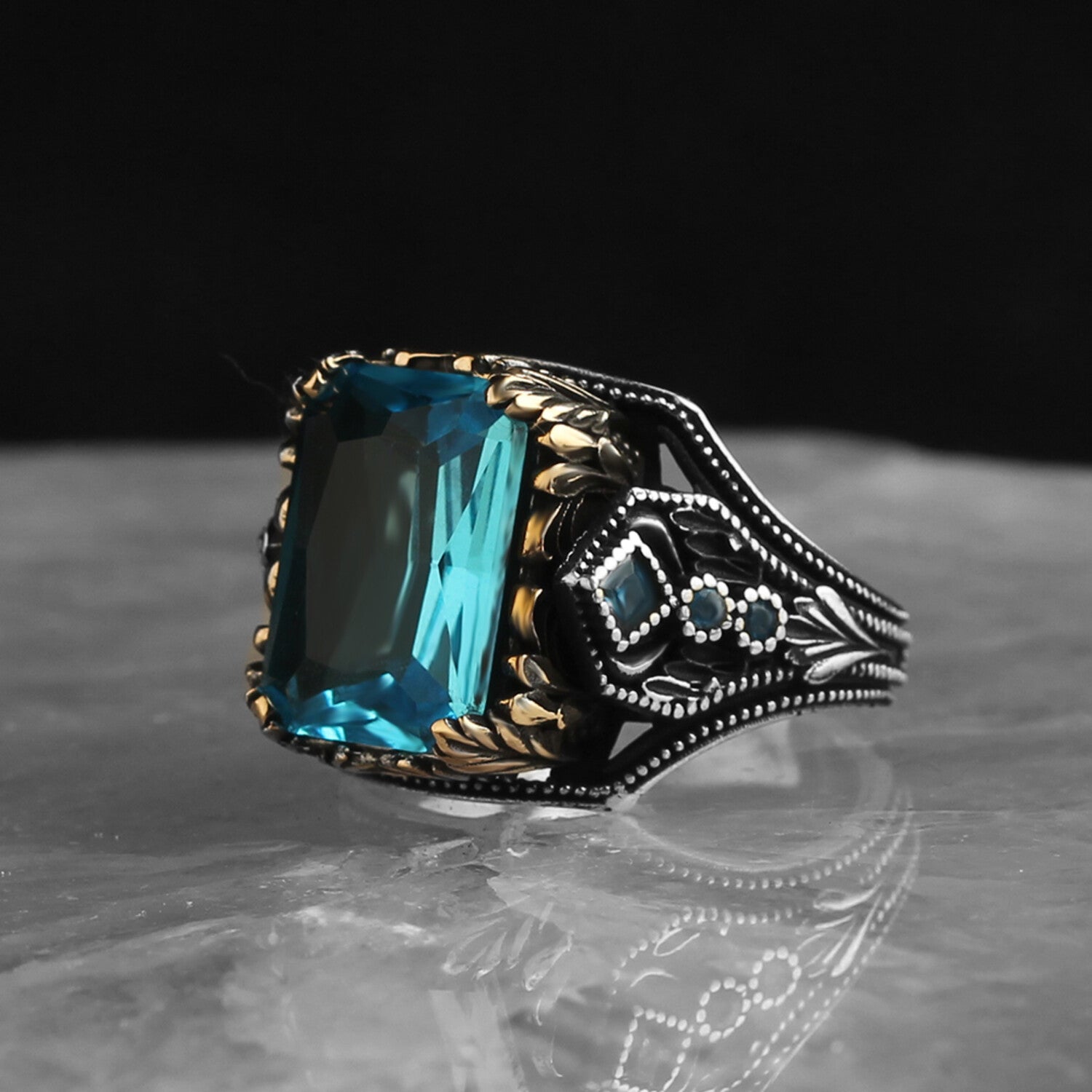 925 Sterling Silver Blue Topaz Stone Ring