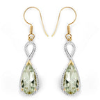 14K Yellow Gold Plated 10.10 Carat Genuine Green Amethyst .925 Sterling Silver Earrings