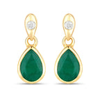 1.35 Carat Genuine Zambian Emerald and White Diamond 14K Yellow Gold Earrings