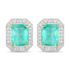 2.99 Carat Genuine Ethiopian Emerald and White Diamond 14K Yellow Gold Earrings