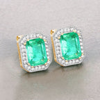 2.99 Carat Genuine Ethiopian Emerald and White Diamond 14K Yellow Gold Earrings