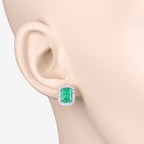 2.99 Carat Genuine Ethiopian Emerald and White Diamond 14K Yellow Gold Earrings