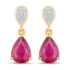 2.46 Carat Genuine Ruby and White Diamond 14K Yellow Gold Earrings