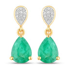 2.28 Carat Genuine Zambian Emerald and White Diamond 14K Yellow Gold Earrings