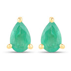 0.70 Carat Genuine Zambian Emerald 10K Yellow Gold Earrings