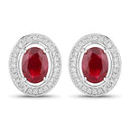2.12 Carat Genuine Ruby and White Diamond 14K White Gold Earrings