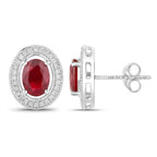2.12 Carat Genuine Ruby and White Diamond 14K White Gold Earrings