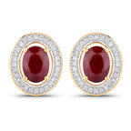 2.12 Carat Genuine Ruby and White Diamond 14K Yellow Gold Earrings
