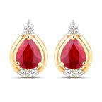 1.36 Carat Genuine Ruby and White Diamond 14K Yellow Gold Earrings