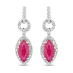 1.23 Carat Genuine Ruby and White Diamond 14K White Gold Earrings