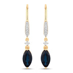 2.73 Carat Genuine Blue Sapphire and White Diamond 14K Yellow Gold Earrings