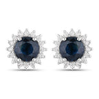 2.38 Carat Genuine Blue Sapphire and White Diamond 14K White Gold Earrings
