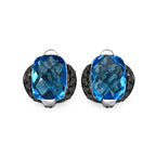 3.74 Carat Genuine Blue Topaz & Black Diamond .925 Sterling Silver Earrings