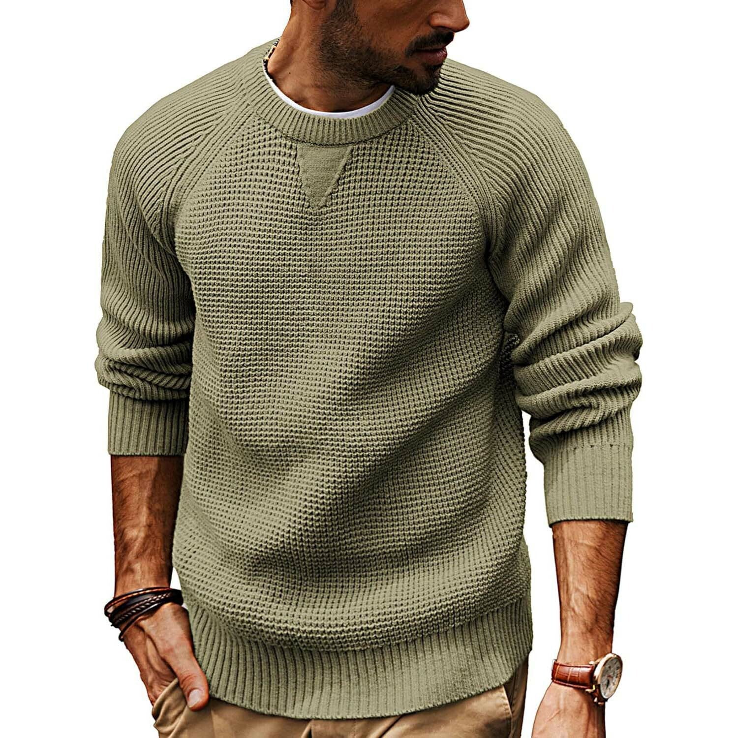 Crewneck Waffle Knit Sweater // Army Green