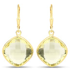 21.40 Carat Genuine Lemon Quartz .925 Sterling Silver Earrings
