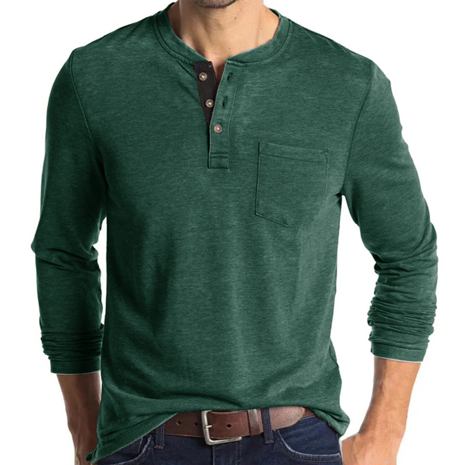 Pocket Henley Long Sleeve // Green