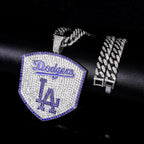 Los Angeles Dodgers Baseball Shield Pendant Necklace – Iced Out 24 Inches Cuban Chain