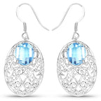 10.72 Carat Genuine Blue Topaz .925 Sterling Silver Earrings