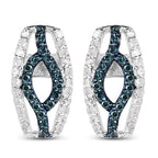 0.42 Carat Genuine Blue Diamond & White Diamond .925 Sterling Silver Earrings