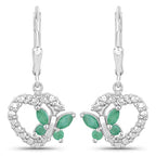 0.44 Carat Genuine Emerald and Created White Sapphire .925 Sterling Silver Earrings