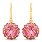 10.74 Carat Genuine Pink Topaz and Rhodolite Garnet .925 Sterling Silver Earrings