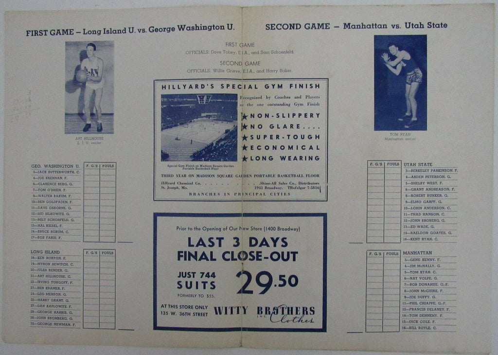 1937 NCAA Basketball Doubleheader Games Program at Madison Square Garden  145185