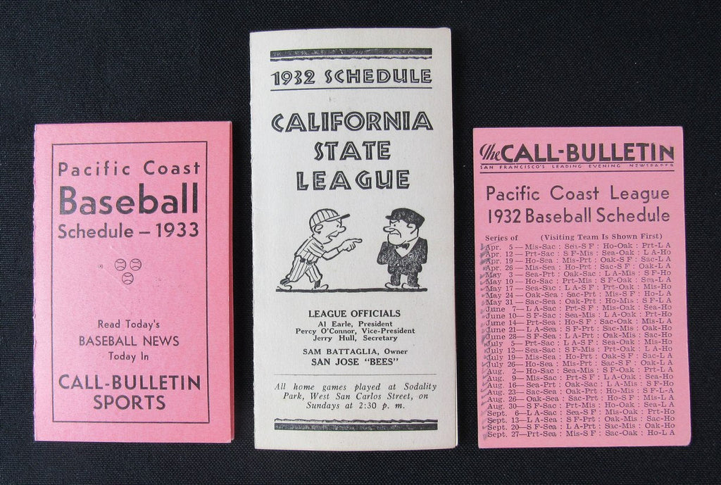 Lot of (3) 1932-33 Pacific Coast and Calif State League Pocket Schedules 189983