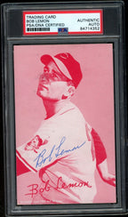 Bob Lemon HOF Autographed 1947-66 Exhibit Postcard Cleveland Indians PSA/DNA