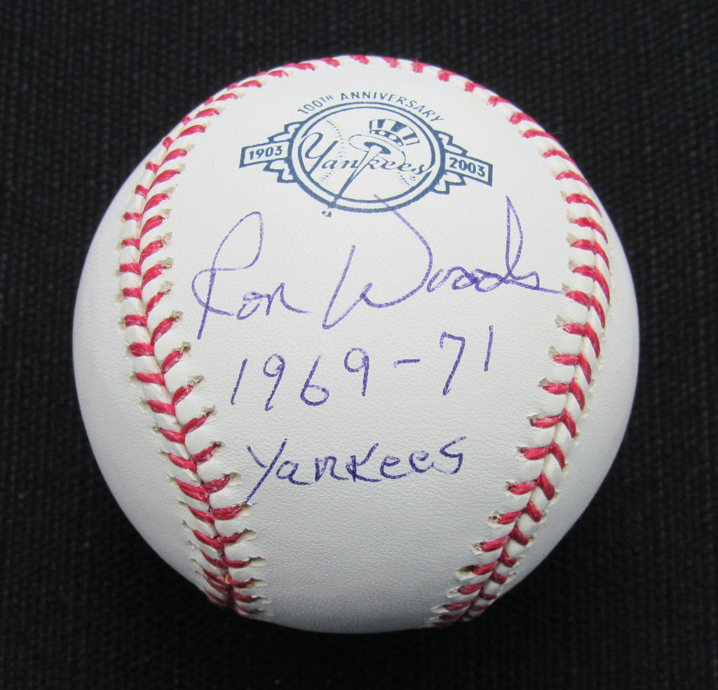 Ron Woods Signed/Auto Yankees 100th OML Baseball JSA Inscr 186833