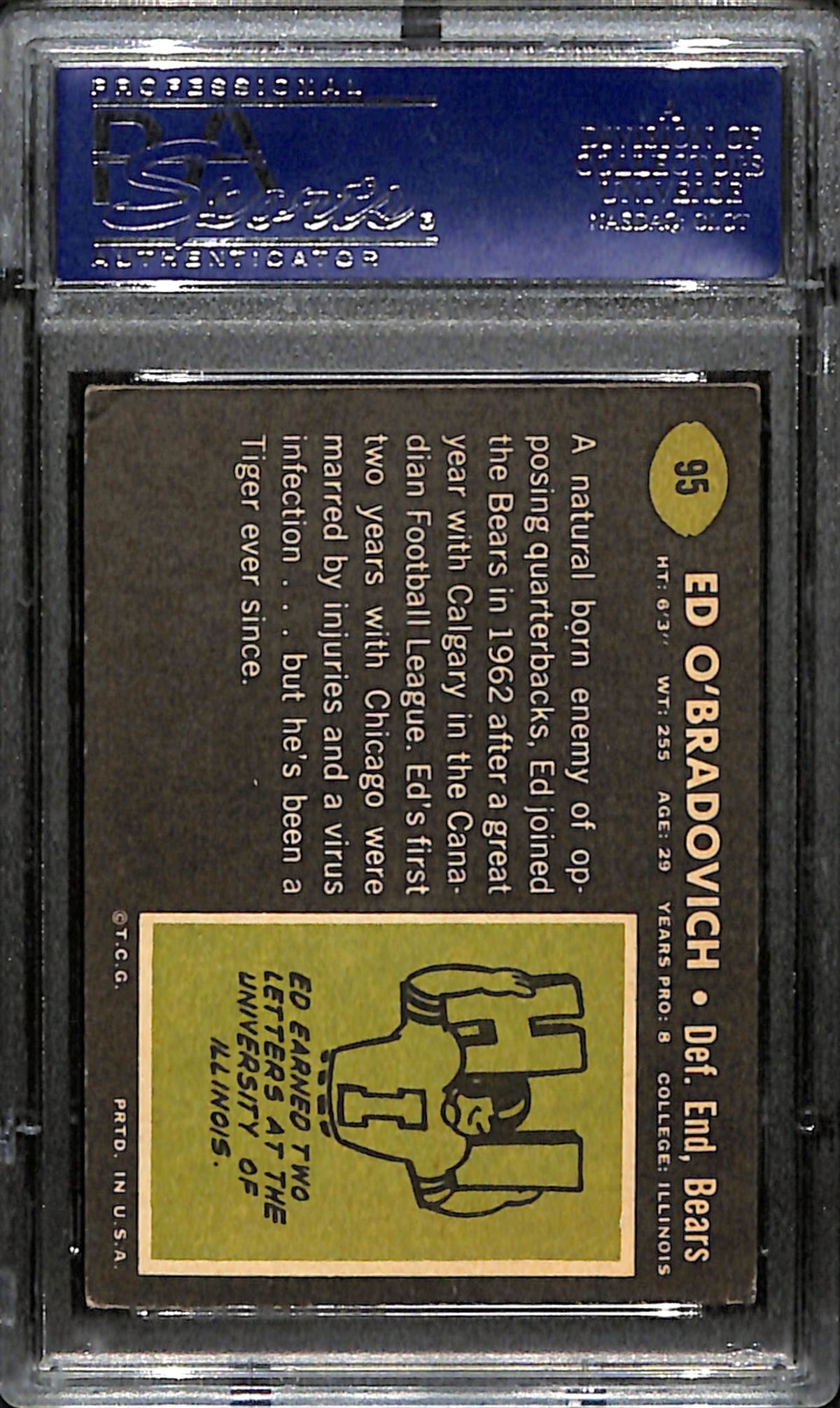 Ed O'Bradovich Signed 1969 Topps Card #95 Chicago Bears PSA/DNA 185966