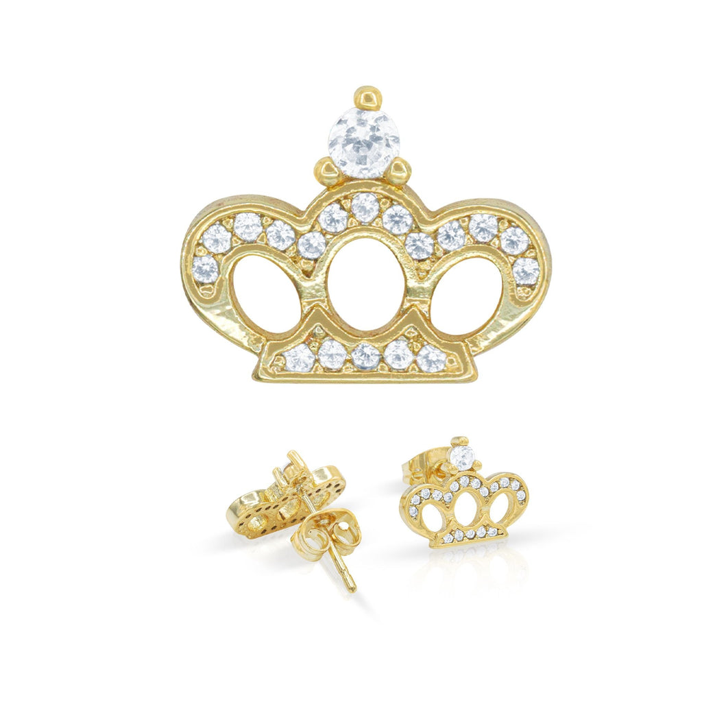 Crown 14K Gold Filled Earrings Cubic Zirconia Hip Hop Studs Jewelry Women