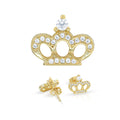 Crown 14K Gold Filled Earrings Cubic Zirconia Hip Hop Studs Jewelry Women