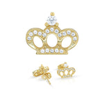 Crown 14K Gold Filled Earrings Cubic Zirconia Hip Hop Studs Jewelry Women