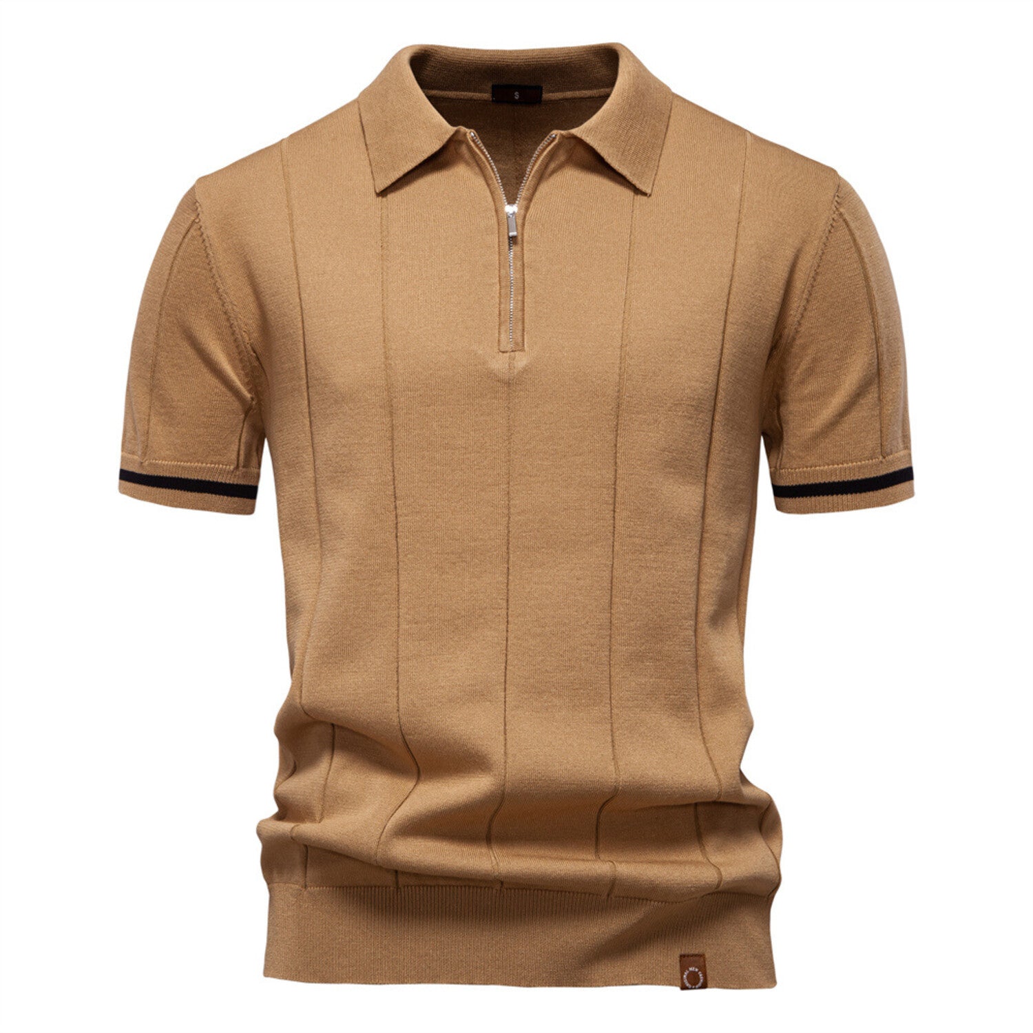 Zippered Paneled Polo T-shirt // Camel