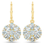 18K Yellow Gold Plated 4.58 Carat Genuine Blue Topaz and White Topaz .925 Sterling Silver Earrings